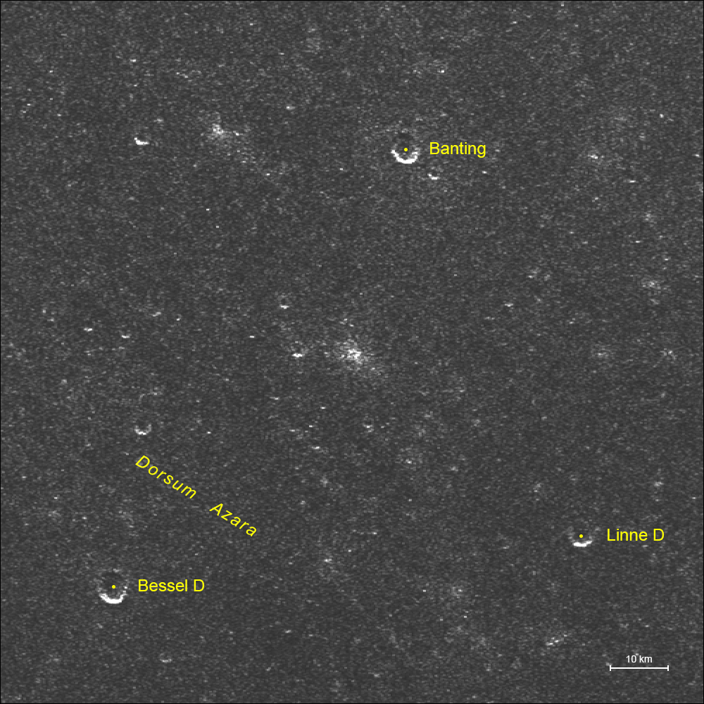 Центральная область Моря Ясности на радиолокационном изображении с пространственным разрешением порядка 120 м.